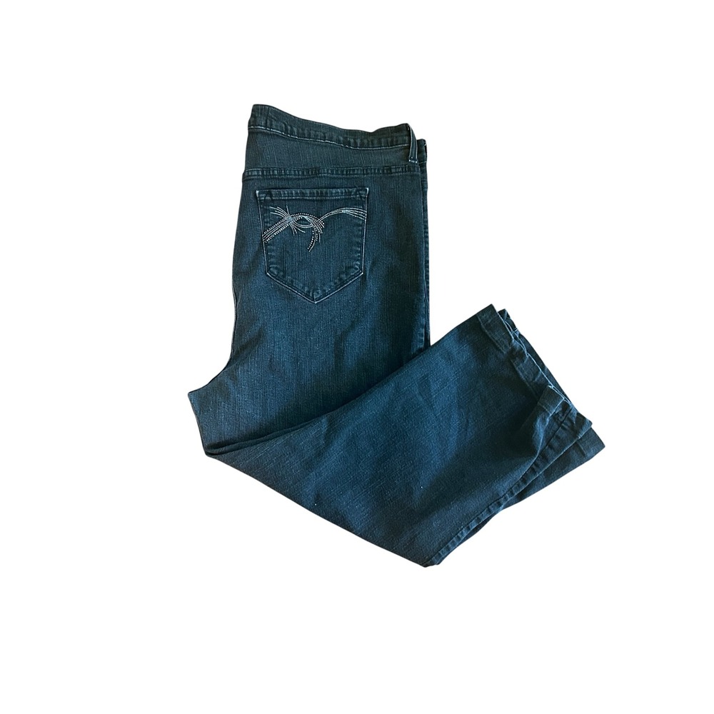 NYDJ Not Your Daughters Jeans Black Denim Embroidered Studded Pockets Plus‎ 24 W